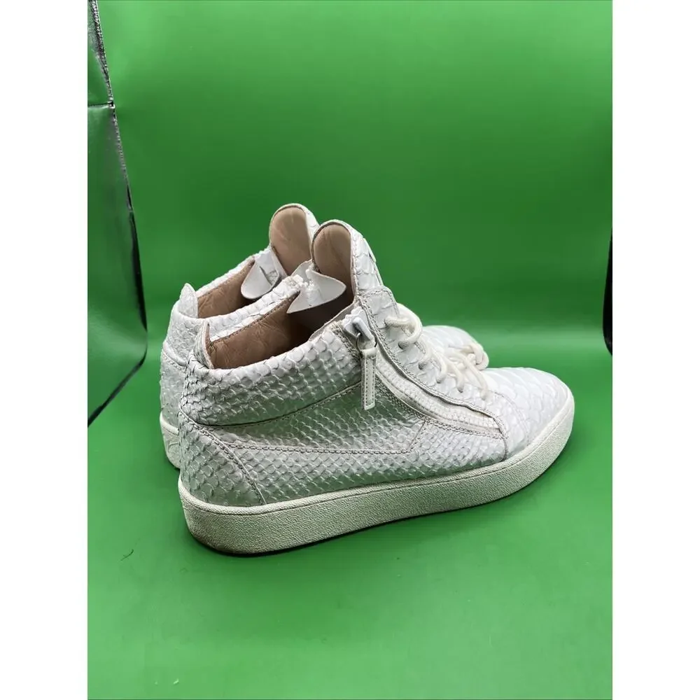 Giuseppe Zanotti Men's Croc Embossed Leather High Top Sneakers White Sz 44